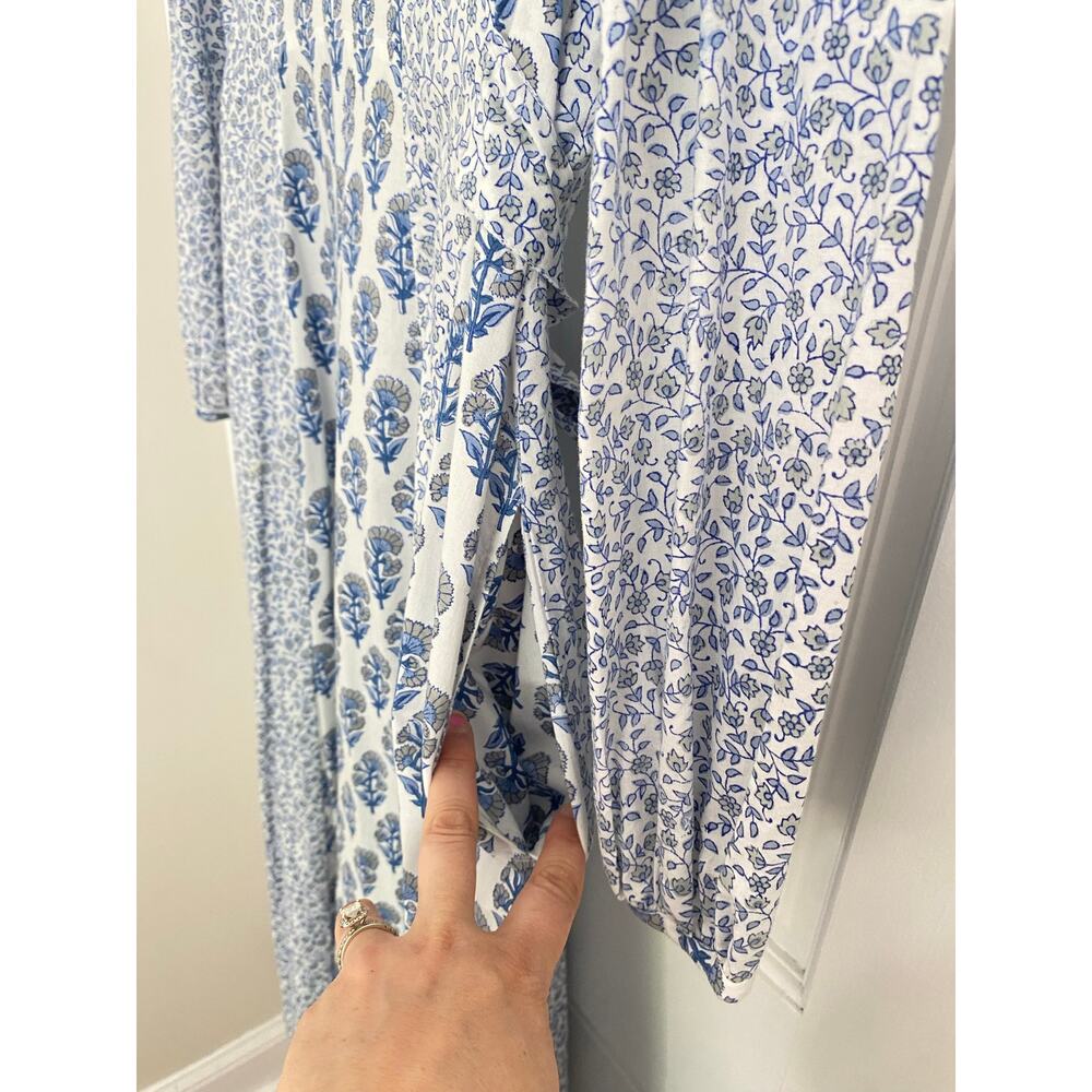 Pink City Prints Tuckernuck Bahama Midi Dress Sky Blossom Blue White Tie Waist L - Picture 9 of 11